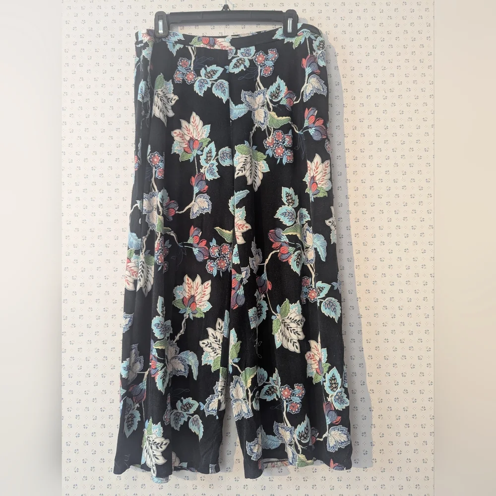 🖤 Pure Jill Pants Floral Black Pink Blue Comfy Soft Wide Leg Flare